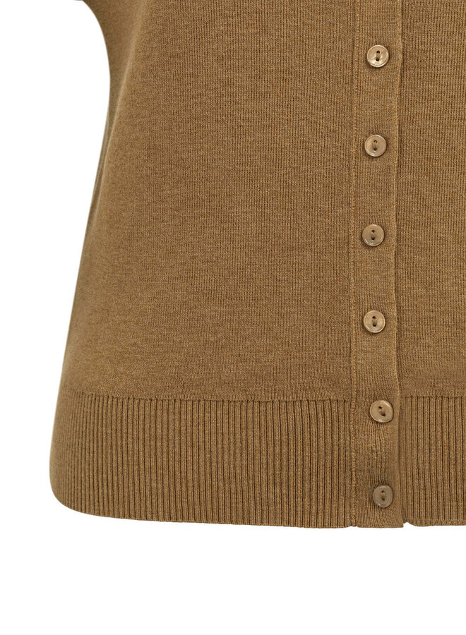 Tricot Yaya à col montant boutonné à manches courtes brun camel mélange