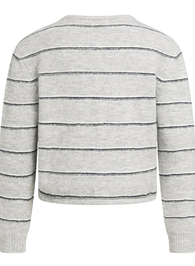 Cardigan Yaya à col rond boutonné gris rayé bleu marine