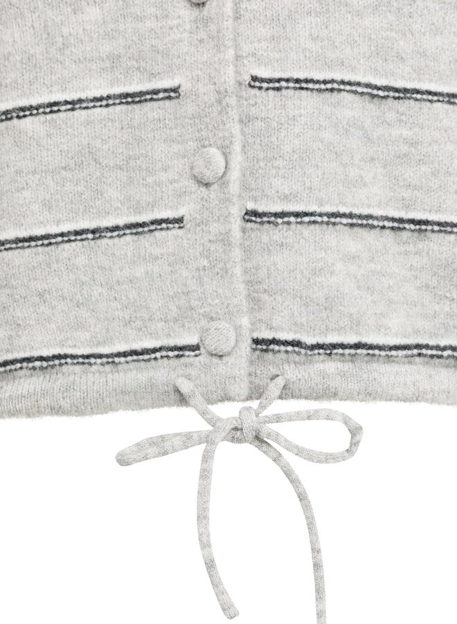 Cardigan Yaya à col rond boutonné gris rayé bleu marine