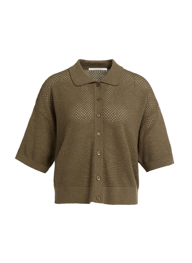 Cardigan Yaya à col classique ajouré brun teak mélange