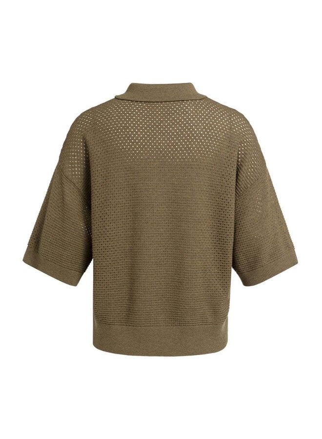 Cardigan Yaya à col classique ajouré brun teak mélange