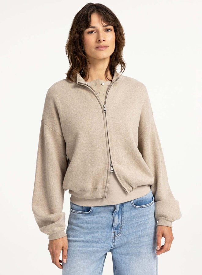 Cardigan Yaya à col montant & zip beige gruau