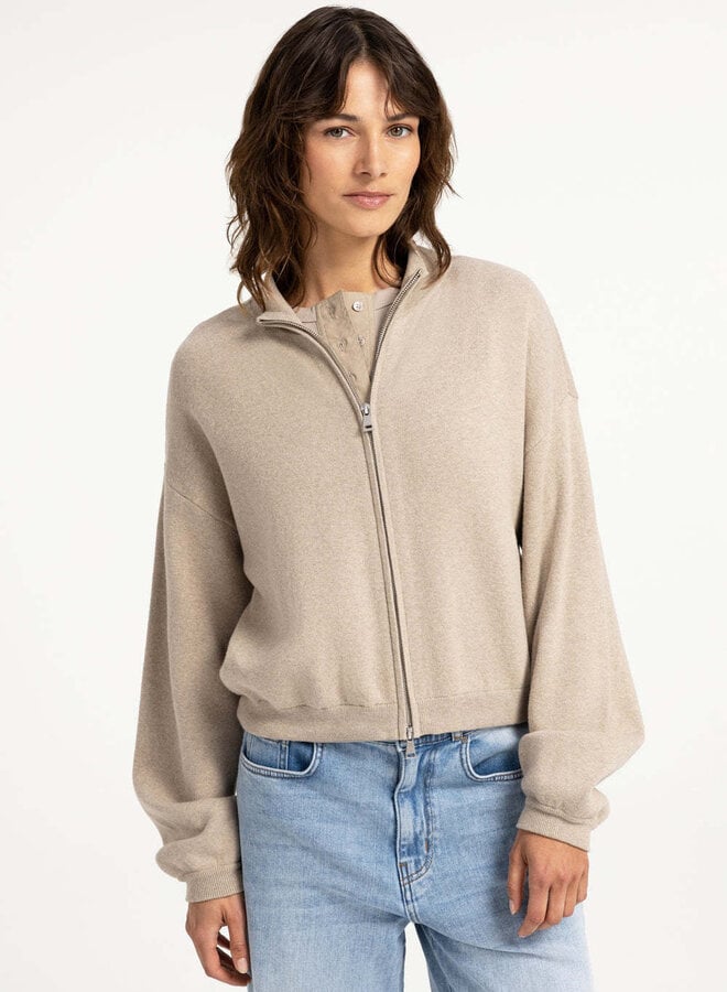 Cardigan Yaya à col montant & zip beige gruau