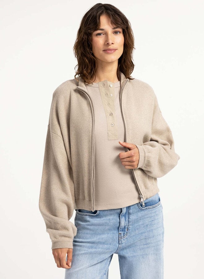 Cardigan Yaya à col montant & zip beige gruau