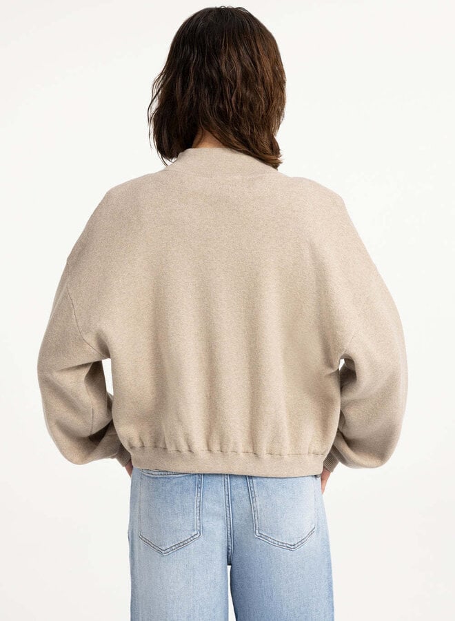 Cardigan Yaya à col montant & zip beige gruau