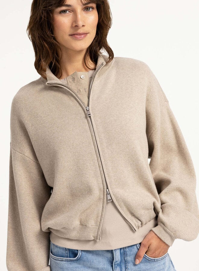 Cardigan Yaya à col montant & zip beige gruau
