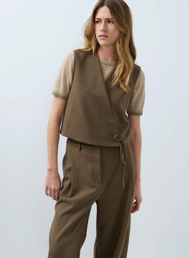 Gilet Yaya sans manches croisé brun teak