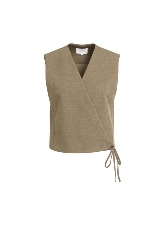Gilet Yaya sans manches croisé brun teak