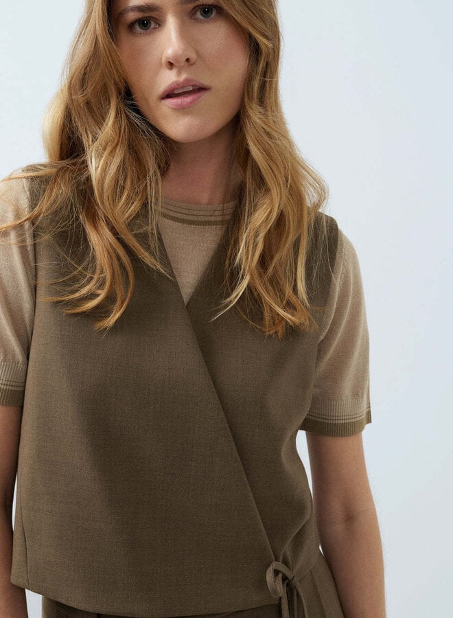 Gilet Yaya sans manches croisé brun teak