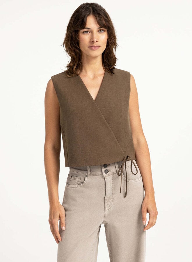 Gilet Yaya sans manches croisé brun teak