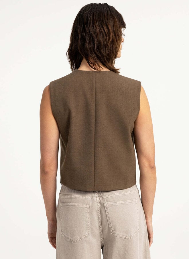 Gilet Yaya sans manches croisé brun teak