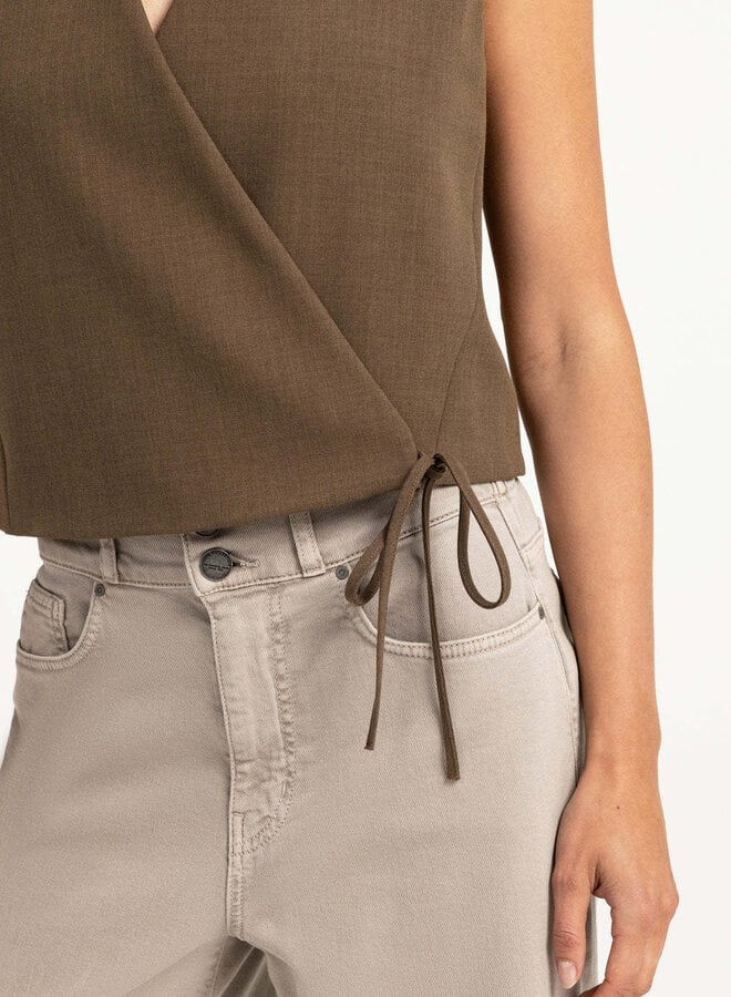 Gilet Yaya sans manches croisé brun teak