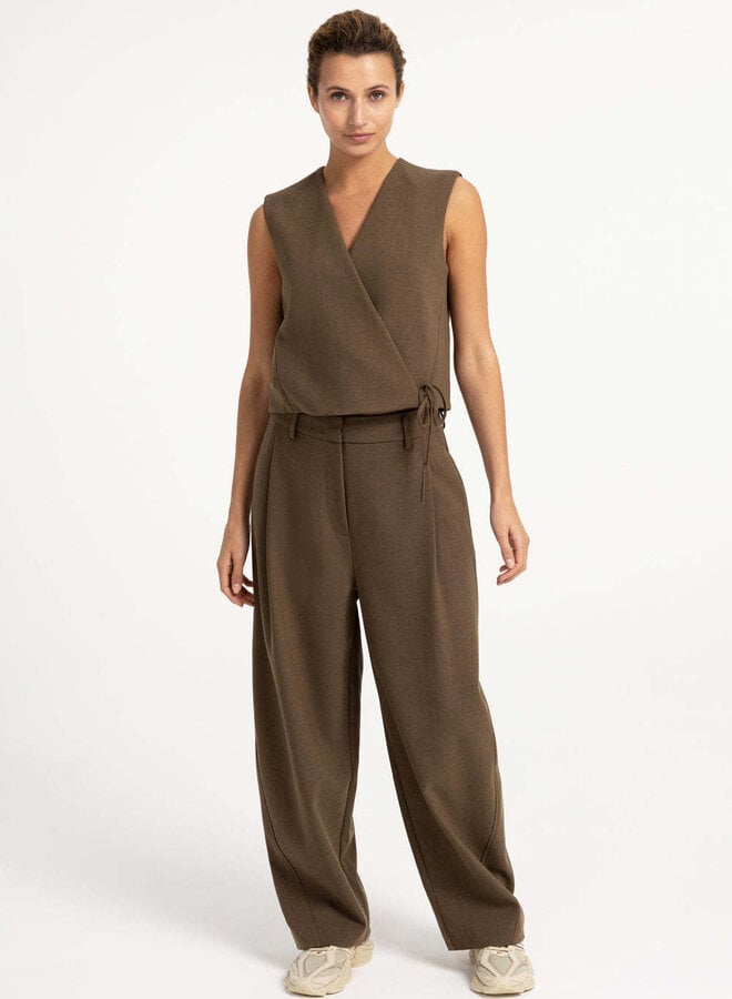 Gilet Yaya sans manches croisé brun teak