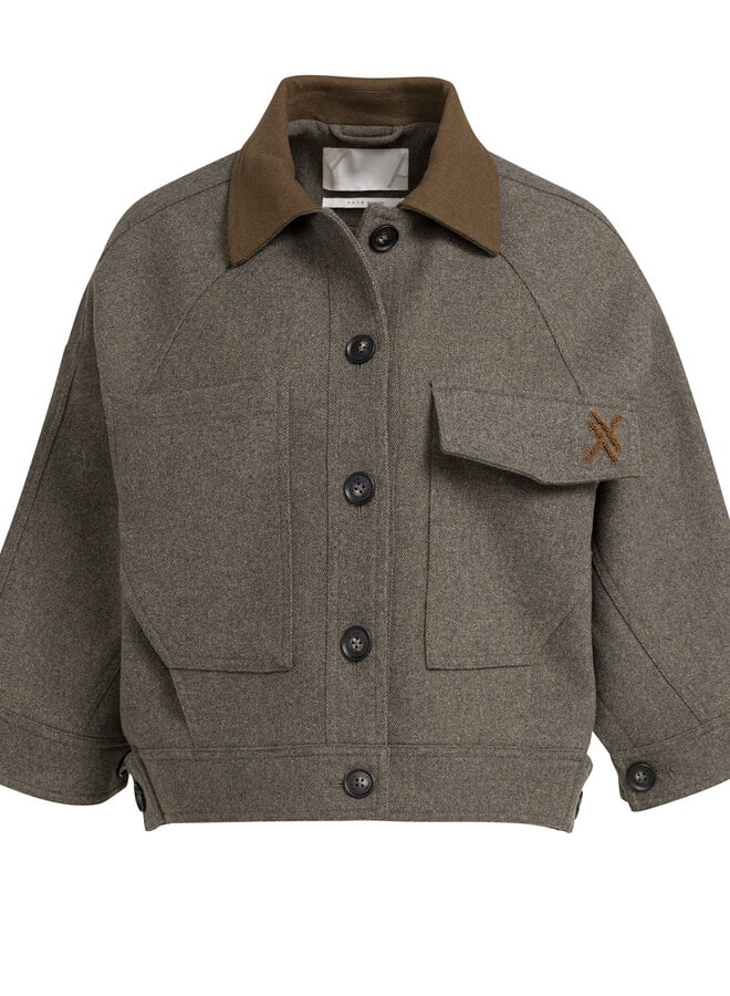 Jacket Yaya surdimensionné gris charcoal à col classique brun