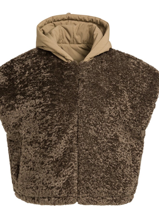 Veste Yaya sans manches teddy brune réversible brun loutre