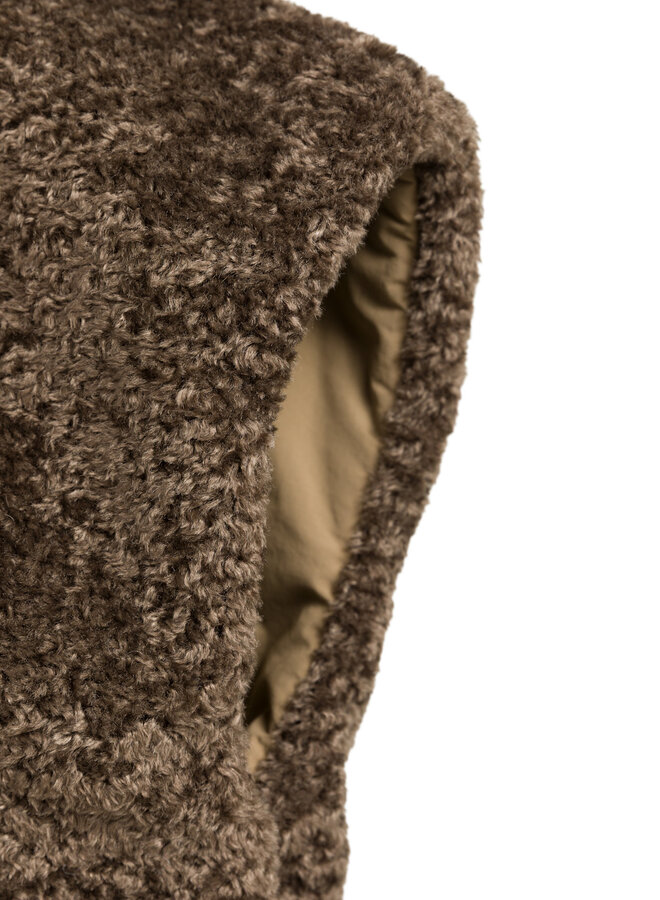 Veste Yaya sans manches teddy brune réversible brun loutre