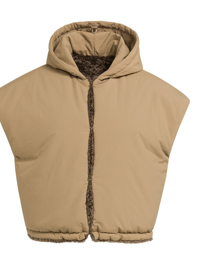 Veste Yaya sans manches teddy brune réversible brun loutre