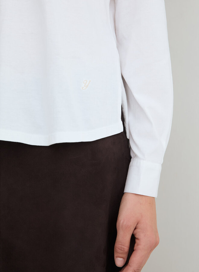 Blouse Yerse Chantal à col classique en jersey blanche