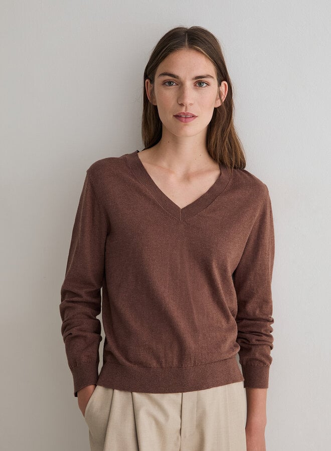 Tricot Yerse O-Clara à col V brun noisette