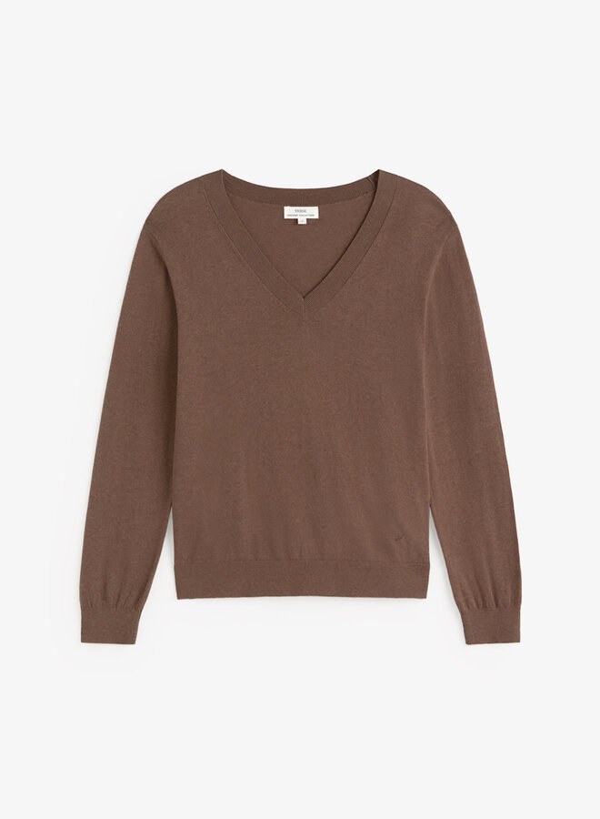 Tricot Yerse O-Clara à col V brun noisette
