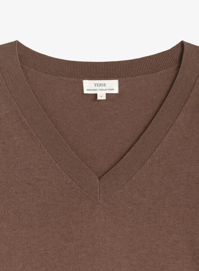 Tricot Yerse O-Clara à col V brun noisette