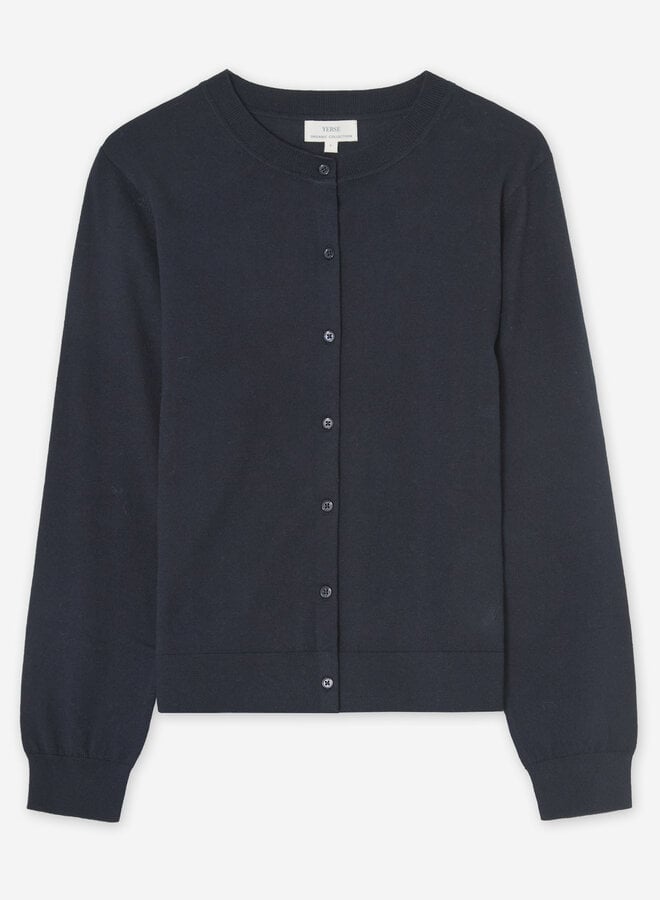 Cardigan Yerse O-Clara à col rond boutonné bleu marine