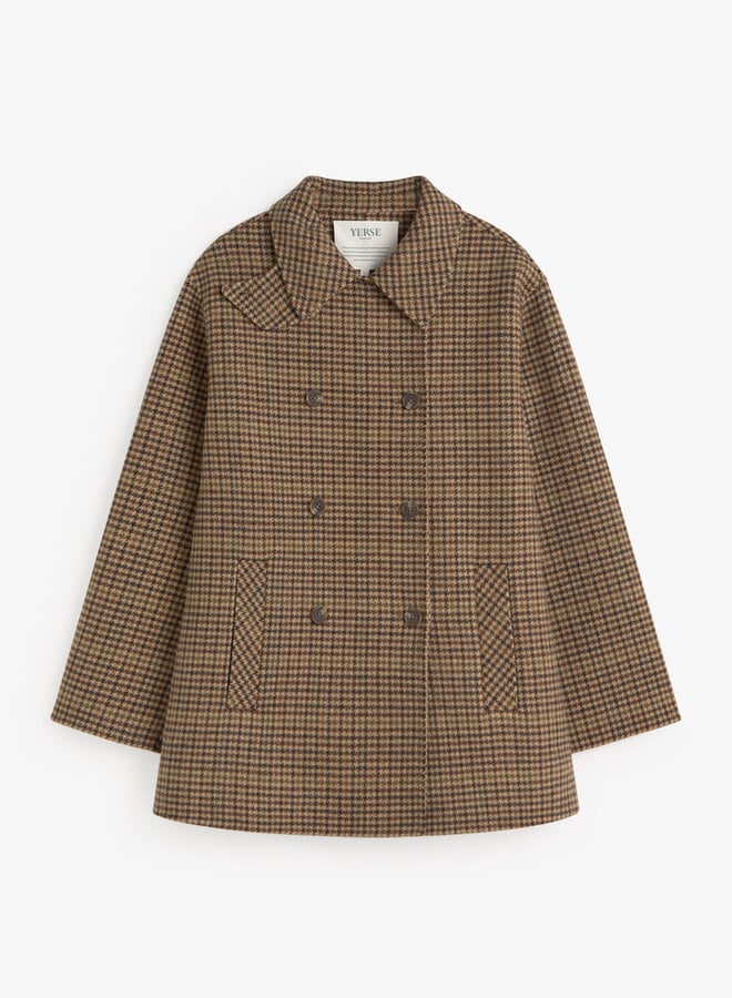 Manteau Yerse Mapi à fermeture croisée & pied-de-coq brun chocolat multi