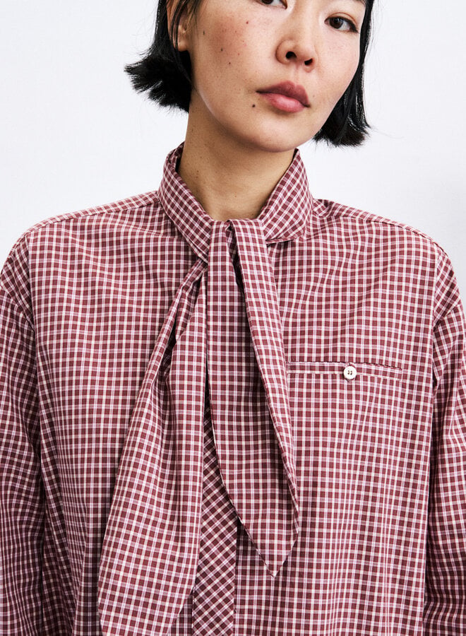 Chemise longue Frnch Paris Olympus à carreaux vichy rouge bordeaux