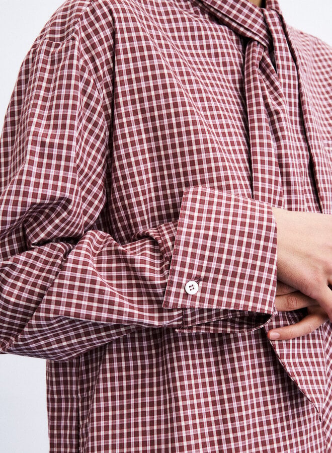 Chemise longue Frnch Paris Olympus à carreaux vichy rouge bordeaux