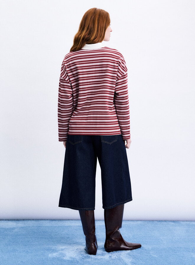 Polo Frnch Paris Rumoi rayé rouge bordeaux & rose