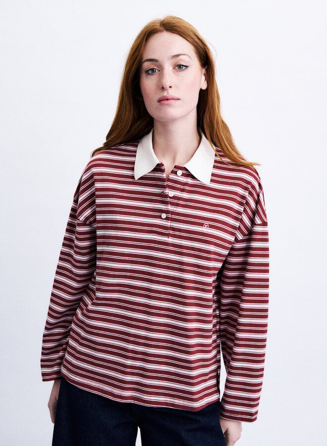 Polo Frnch Paris Rumoi rayé rouge bordeaux & rose