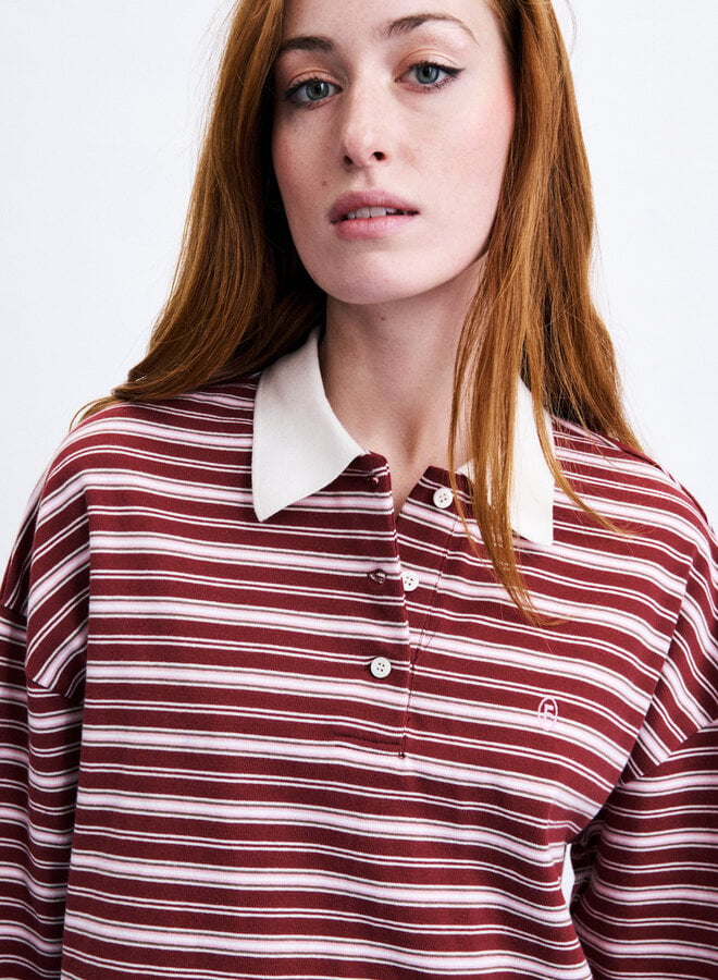 Polo Frnch Paris Rumoi rayé rouge bordeaux & rose