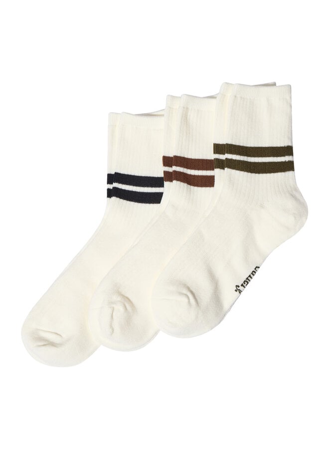 Assortiment de 3 paires de bas Mos Mosh Gallery Enzo Stripe blancs rayés
