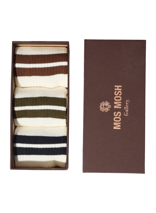 Assortiment de 3 paires de bas Mos Mosh Gallery Enzo Stripe blancs rayés