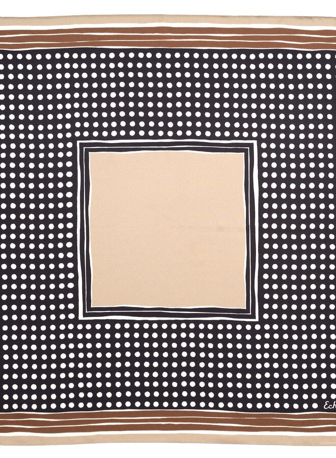 Foulard Echo petit carré à pois noir, camel & écru