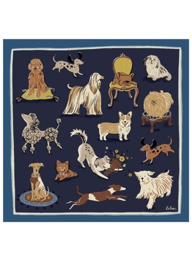 Foulard Echo petit carré « Chiens » bleu multi