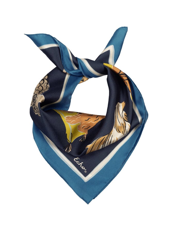 Foulard Echo petit carré « Chiens » bleu multi