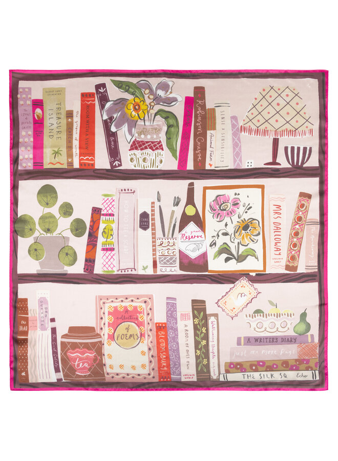 Foulard Echo grand carré bibliothèque rose multi