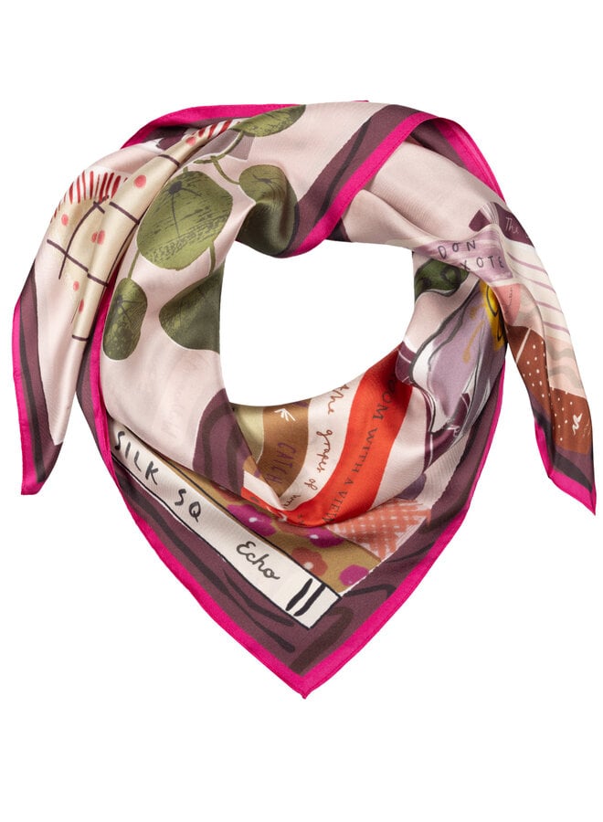 Foulard Echo grand carré bibliothèque rose multi