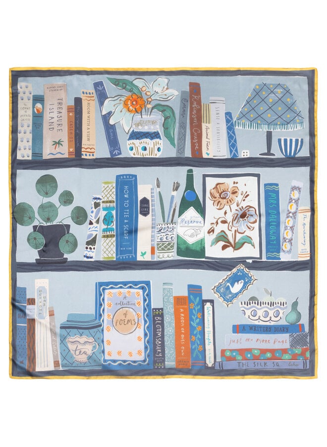 Foulard Echo grand carré bibliothèque bleu multi