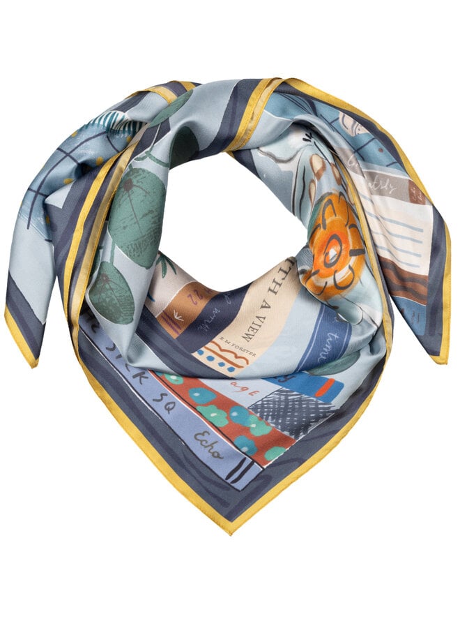 Foulard Echo grand carré bibliothèque bleu multi