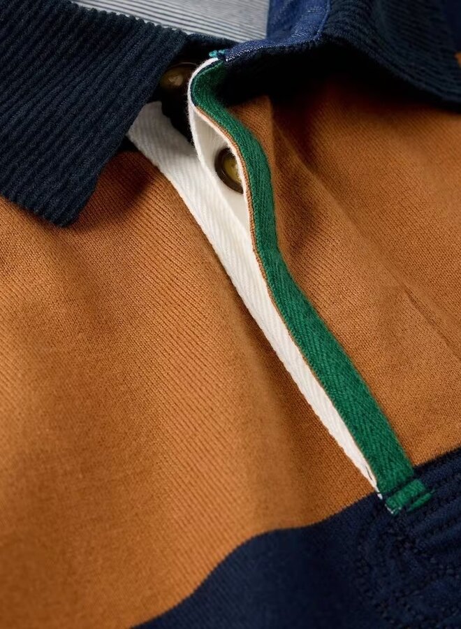 Polo White Stuff Yarmouth à manches longues rayé bleu marine, vert & orange