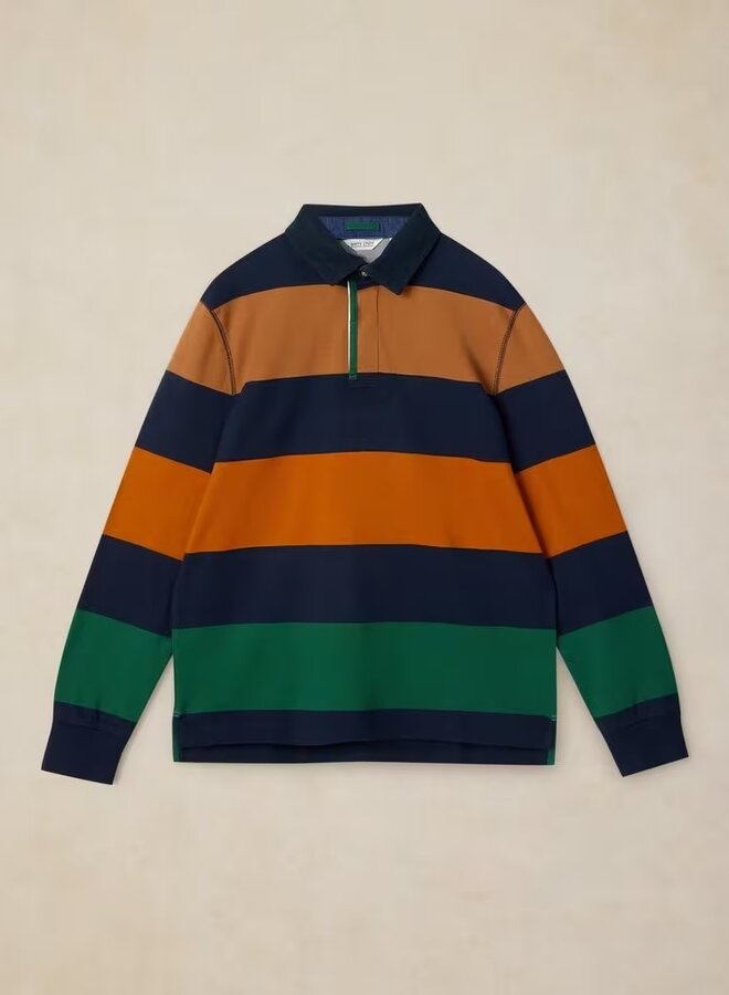 Polo White Stuff Yarmouth à manches longues rayé bleu marine, vert & orange
