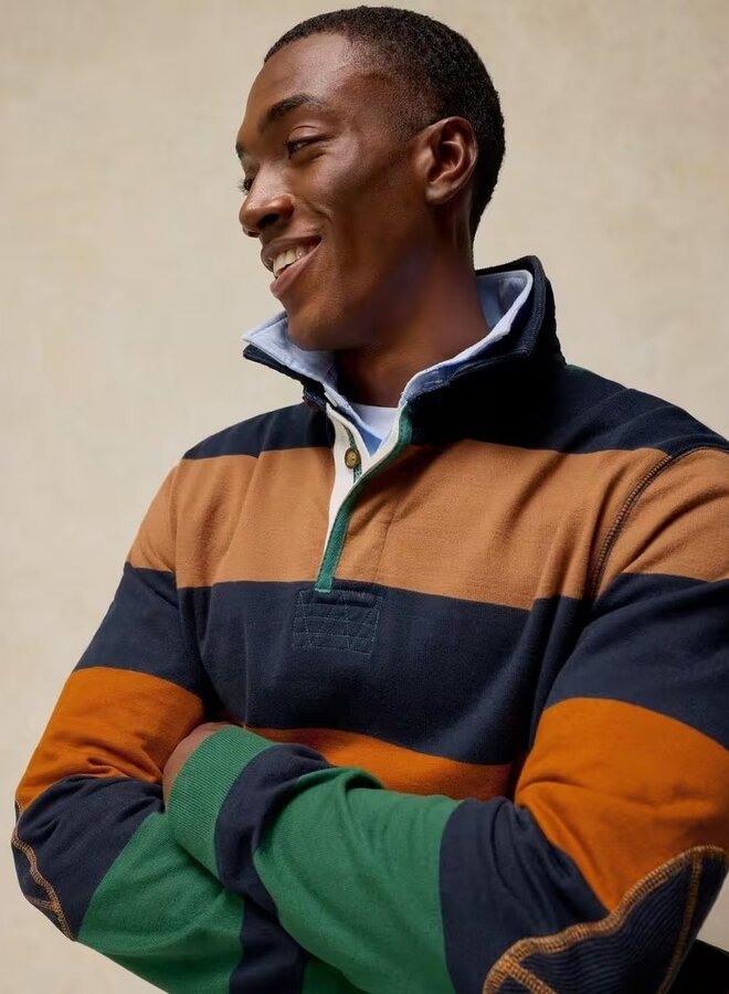 Polo White Stuff Yarmouth à manches longues rayé bleu marine, vert & orange