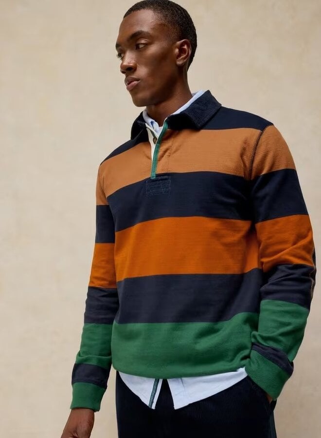 Polo White Stuff Yarmouth à manches longues rayé bleu marine, vert & orange