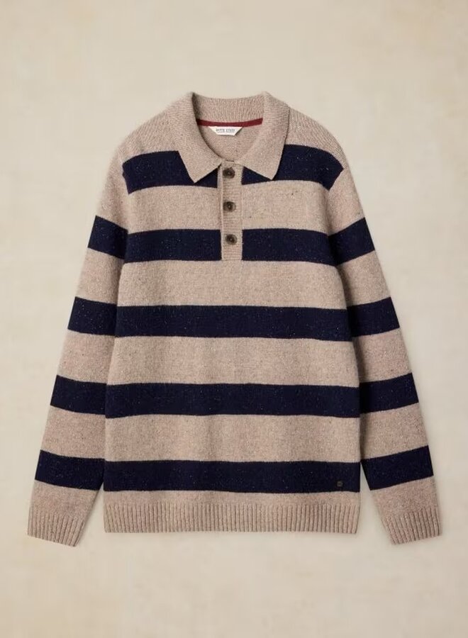 Tricot White Stuff Buckley à col polo rayé beige & bleu marine