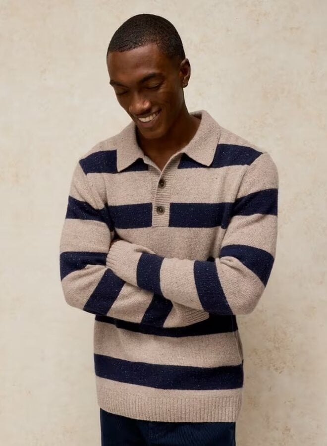 Tricot White Stuff Buckley à col polo rayé beige & bleu marine