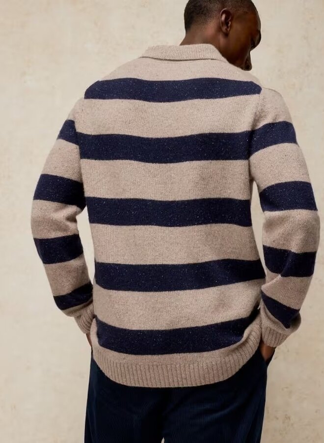 Tricot White Stuff Buckley à col polo rayé beige & bleu marine