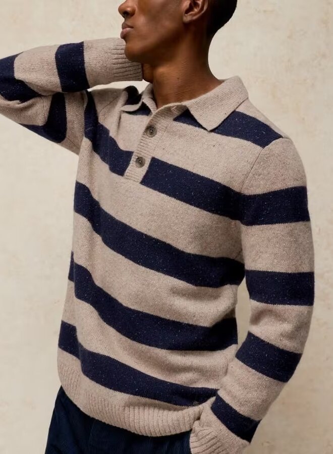 Tricot White Stuff Buckley à col polo rayé beige & bleu marine
