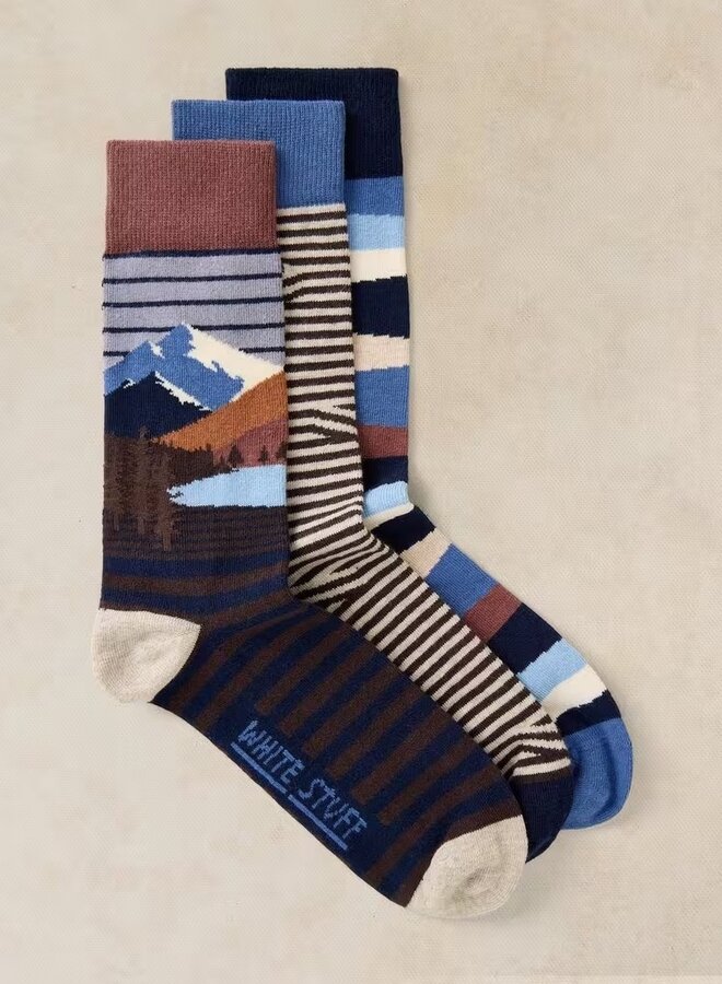 Assortiment de 3 paires de bas White Stuff Forest Explorer bleus & gris
